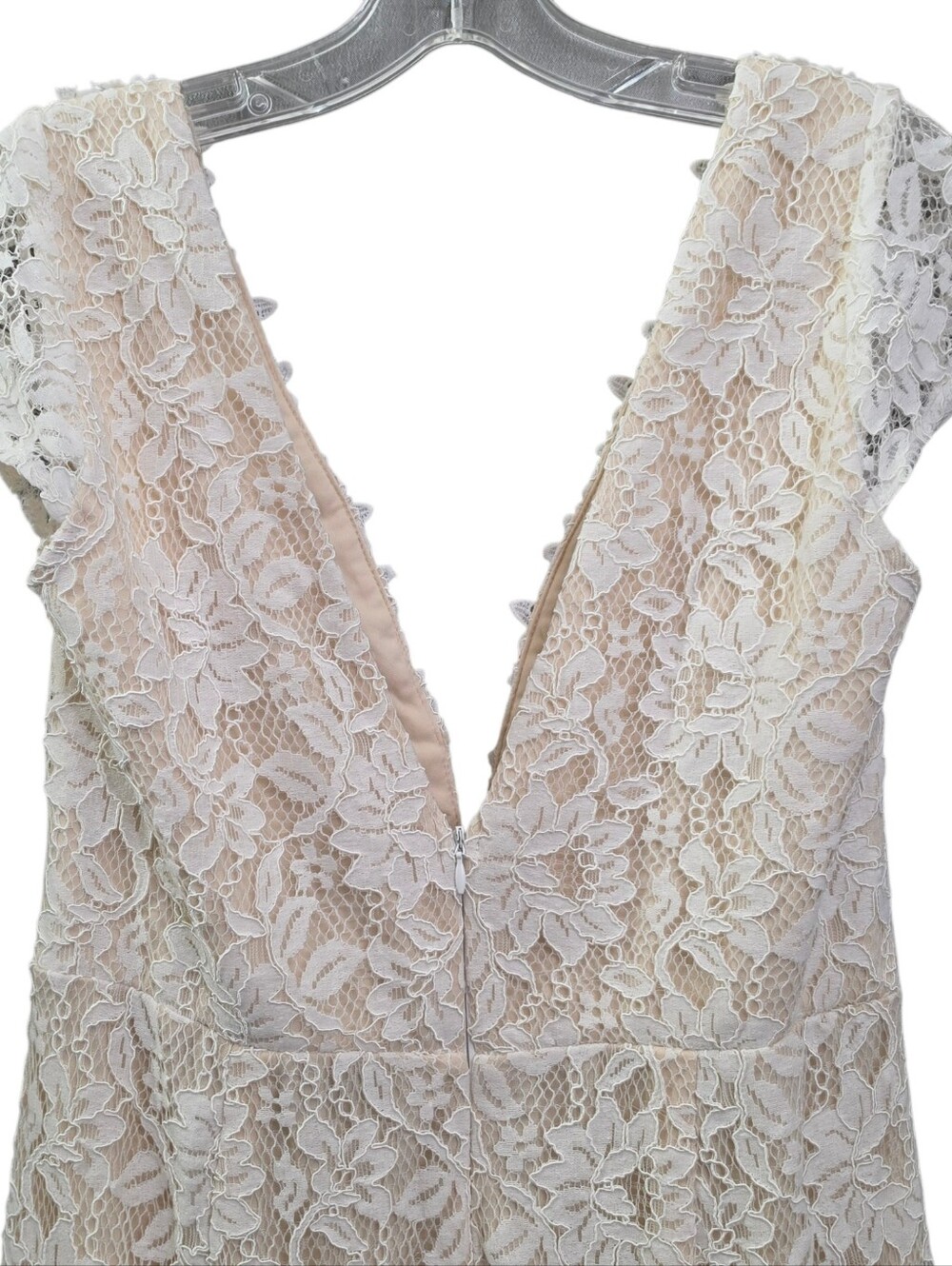 Nwt Lulu's Icing On The Cake Cap Sleeve Deep V Ivory  Floral Lace Wedding Dress - Picture 13 of 17
